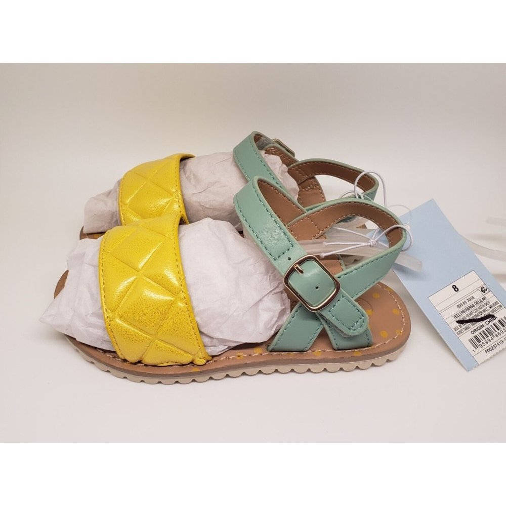 NWT Cat & Jack Baby Girls Size 8 Yellow & Sage Green Sandals - Picture 2 of 5